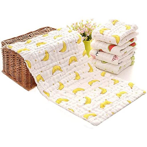 Muslin Baby Burp Cloths 20 * 10 Inches, 5 Pack Super Absorbent Burping Cloths 100% Organic Cotton Milk Spit Up Rags Unisex for Sensitive Skin|Shower Gift for Baby Registry - Fruit