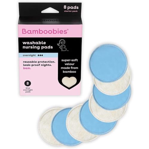 Bamboobies Overnight Nursing Pads, Ultra-Soft Velour, Reusable and Washable for Nightly Use, Leak-Proof Pads for Breastfeeding, 4 Pads