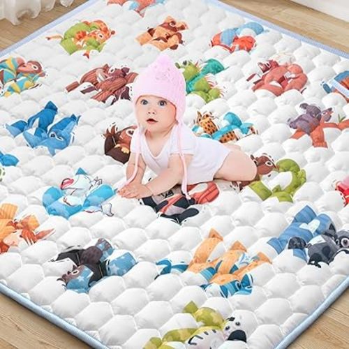 Baby Play Mat for Floor,Premium Baby Play Mat 50" X 50",Thick One-Piece Crawling, Odorless Floor Mat,Non-Slip Cushioned Baby Playmat for Infants,Babies,Toddlers.Foldable and Washable Baby Plaype