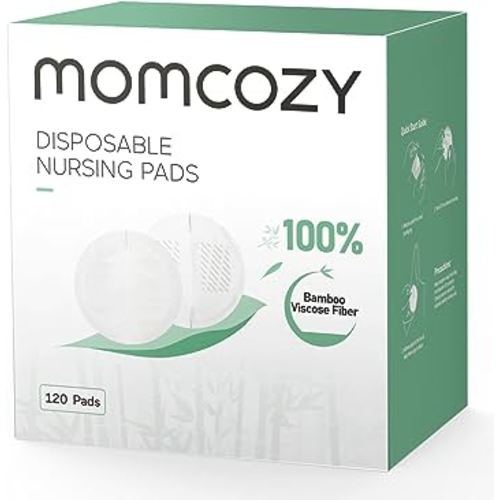 Momcozy Bamboo Fiber Disposable Nursing Pads, 120 Count Breast Pads for Breastfeeding, Leakproof Design, 100% Natural Materials and 100% Biodegradable Breast Pads