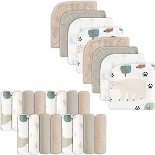 softan Baby Washcloths, 24Pack Baby Wash Cloths Extra Soft & Ultra Absorbent, Baby Towels and Washcloths Face Towel Unisex for Boys Girls Face & Body (Bear)