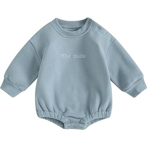 VISGOGO Newborn Infant Baby Boy Girls Oversized Romper Little Dude Sweater Onesie Coming Home Outfit Neutral Clothes