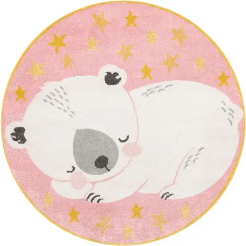 Pink 5' 3 x 5' 3 Bear Whimsy Kids Round Rug | Rugs.com