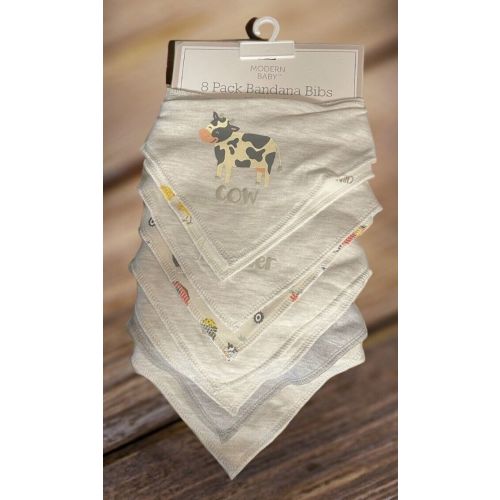 Modern Baby 1 pack of 8 Bandana Bibs Assorted Prints /Solids New Farm Animals