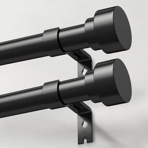 IFELS 2 Pack Heavy Duty Curtain Rods for Windows 48 to 84 Inch, 1 Inch Black Adjustable Curtain Rod Set with Easy Installation and Modern Design (A1,Black,30-90",2Pack)