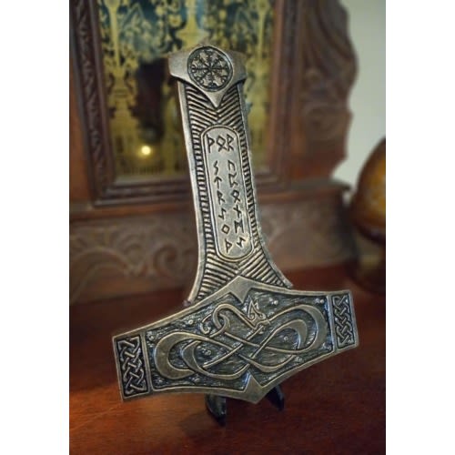 Thor's Hammer Mjölnir Plaque in bronze colored finish.