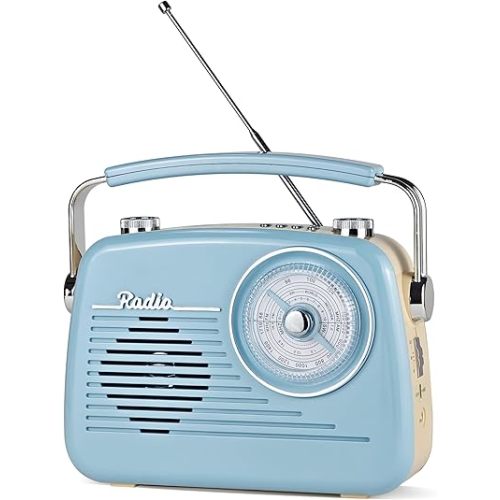 Portable AM FM Shortwave Vintage Radio Multifunctional Bluetooth Speaker 4 Power Options 5W Speaker TWS Stereo Plug-in Wall/Type-C Charging Emergency Radio for Home Outdoor Camping (Blue)