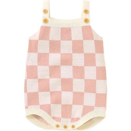 Gueuusu Newborn Baby Girl Summer Clothes Checkerboard Plaid Print Sleeveless Knitted Bodysuit Romper One Piece Jumpsuit