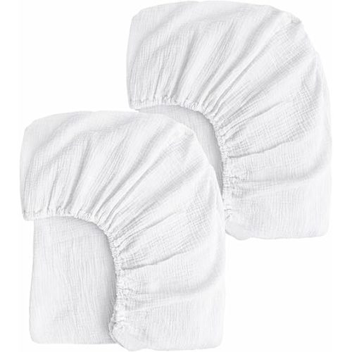 2 Pack Muslin Fitted Crib Sheets for Baby Girls & Boys-Neutral Breathable Crib Mattress Protector for Standard Crib Mattress (28"x 52") -White Crib Sheets No Slip Toddler Cotton Bedding