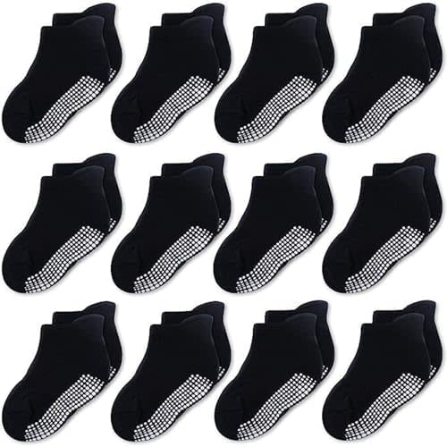 CozyWay Baby & Toddler Socks with Grippers Non Slip Ankle Grip Socks For Boys and Girls - Comfy Soft Cotton - 12 Pack