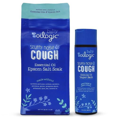 Oilogic Baby Stuffy Nose & Cough Power Bundle with Vapor Bath Relief & Epsom Salt Soak - Baby Bath Essentials - Made with Blended Essential Oils