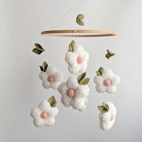Daisy Baby Mobile Cottagecore - Floral Nursery boho Room Decor - Shabby Chic Crib Hanging - Neutral Newborn Room - New Baby shower Gift