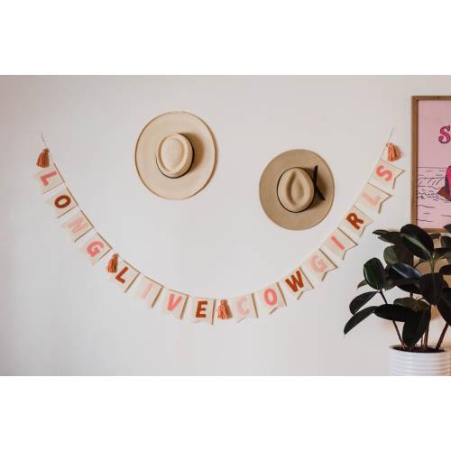 Long Live Cowgirls Boho Girl's Nursery & Bedroom Felt Flag Wall Hanging with Tassels
