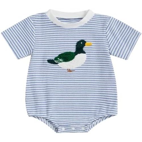 Newborn Boy Mallard Duck Baby Clothes Short Sleeve Bubble Romper Cute Smocked Outfit Summer Outfits