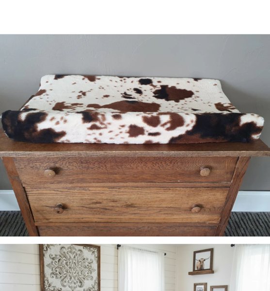Cow Minky and Peach Western Girl Crib Bedding matching cow hide changing pad cover only