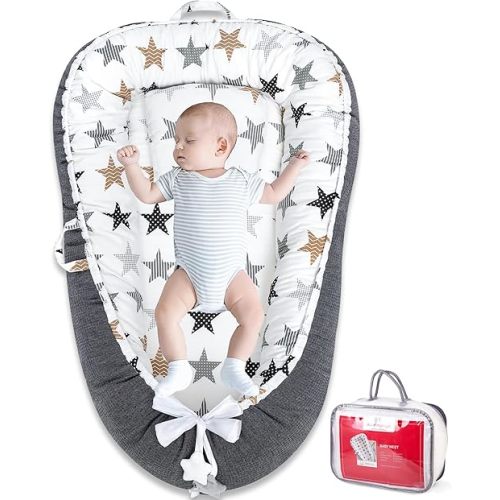 Baby Nest - Baby Lounger for Newborn Pillow, Breathable & Soft 100% Cotton Waffle Cover Co Sleeping for Baby 0-24 Months,Portable Infant Lounger Babies, Baby Floor Seat for Home and Travel