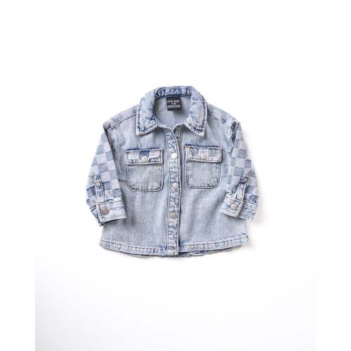 Checkered Denim Shacket - Light Wash