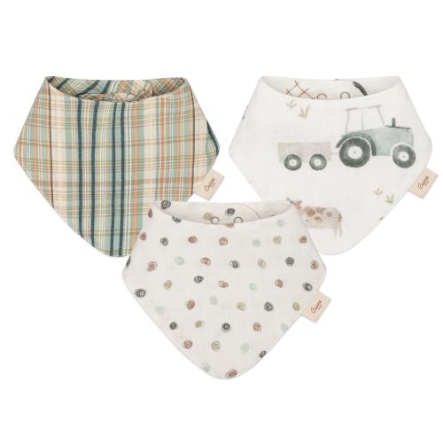 Charlie 3 pc. Tractor Muslin Bandana Bibs | Crane Baby