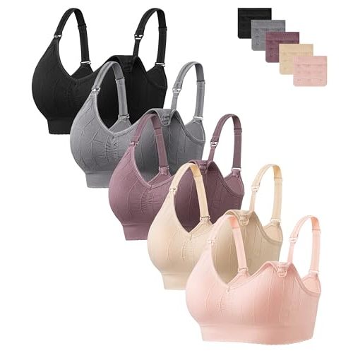HBselect Women Maternity Bras 5 Pack Nursing Bras for Breastfeeding Seamless Pregnancy Sleep Bralette with Extra Extenders