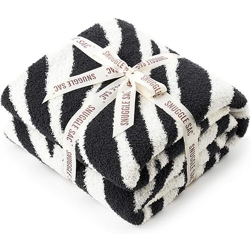 Snuggle Sac Zebra Blanket Black Zebra Print Blanket Ultra Soft Reversible Zebra Throw Blanket for Couch, Sofa & Bed, 50x60 inches