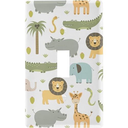 Wild Animals Zoo Toggle Light Switch Wall Plate Electrical Outlet Cover Size 1 Gang 2.9" x 4.6" Kids Decorative Nursery Teen Toddler Room Bedroom Bathroom Decor