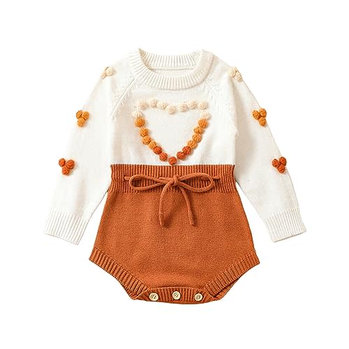 Karwuiio Toddler Infant Baby Girl Knit Sweater Romper Long Sleeve One Piece Jumpsuit Fall Winter Clothes