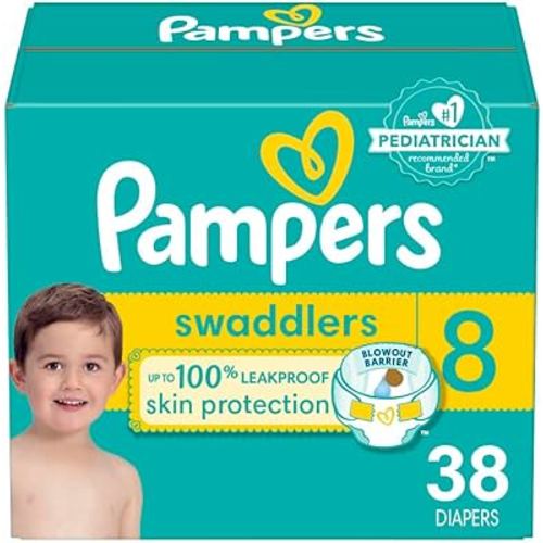 Pampers Baby Diapers - Swaddlers - Size 8, 38 Count, Ultra Absorbent Disposable Infant Diaper