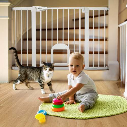 Babelio Upgraded Baby Gate with Cat Door – Auto-Close & Adjustable Fit