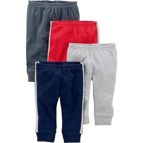 Simple Joys by Carter's Unisex Babies' Cotton Pants, Pack of 4 - 12 Months - Dark Blue/Dark Grey/Grey Heather/Red