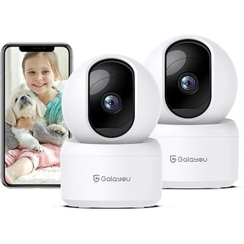 GALAYOU Indoor Security Camera 2K, Pet Camera, 360 Degree 2.4G WiFi Home Security Camera for Baby/Elder/Nanny with Night Vision, 24/7 SD Card Storage, Works with Alexa and Google Assistant G2-2Pack