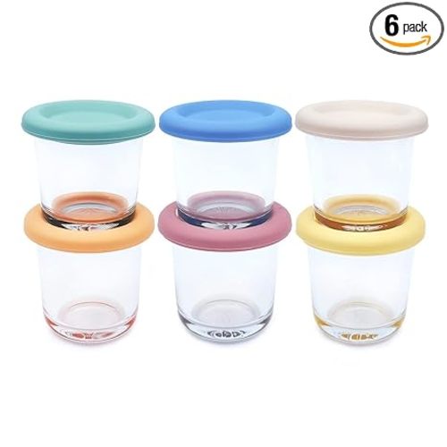 Elk and Friends 4oz Borosilicate Glass Baby Food Storage Jars with Silicone Lid | Strong Glass | Set of 6 | Microwave, Oven & Dishwasher Safe | Infant and Babies