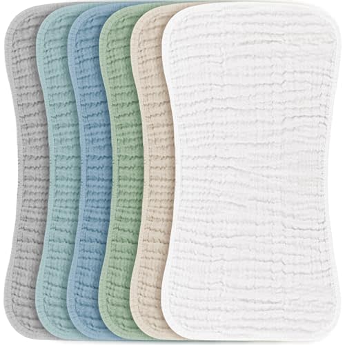 Konssy Muslin Baby Burp Cloths Sets for Unisex- 6 Pack Large 100% Cotton Burping Clothes for Newborn, Baby Girls and Boys