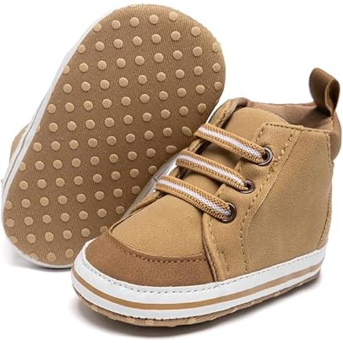 Meckior Toddler Baby Boys Girls High Tops Ankle Sneakers Soft Anti-Slip Sole PU Leather Moccasins Infant Newborn Prewalker First Walking Crib Shoes