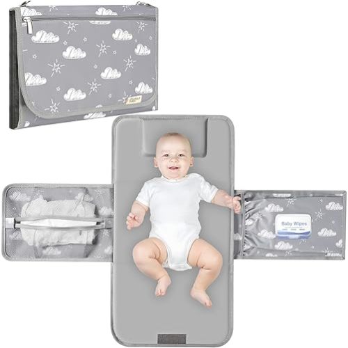 Diaper Changing Pad, Extra Large Portable Changing Pad for Baby with Wipes Holder, Foldable Travel Diaper Changing Mat with Shoulder Strap