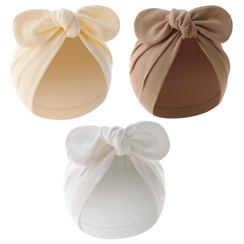 Jastore Newborn Baby Bowknot Turban Hat Infant Toddler Hospital Hat Cotton Head Wrap Beanie Cap