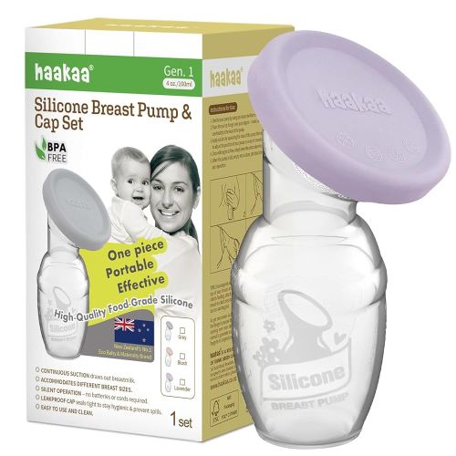 haakaa Manual Breast Pump Breastfeeding Pump with Food Grade Silicone Cap (Lavender) 4oz/100ml