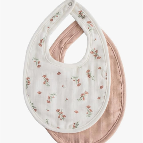 mushie Muslin Baby Bib | Soft Cotton for Infant Drips, Drools & Feedings | Adjustable Fit | 2 Pack