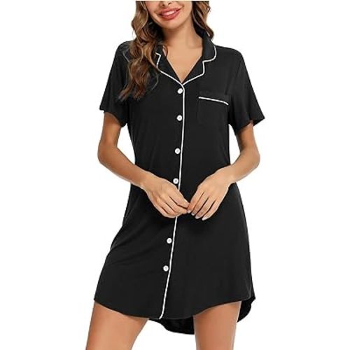 Maria Eugenia: Premium Womens Button Down Nightgown - Short Sleeve Button Down Night Shirts for Women for a Restful Night