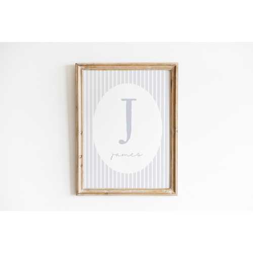 Striped Monogram Name Print, Custom Vintage Nursery Wall Art, Personalized Letter Initial Sign, Boy Girl Toddler Room Decor, Baby Gift