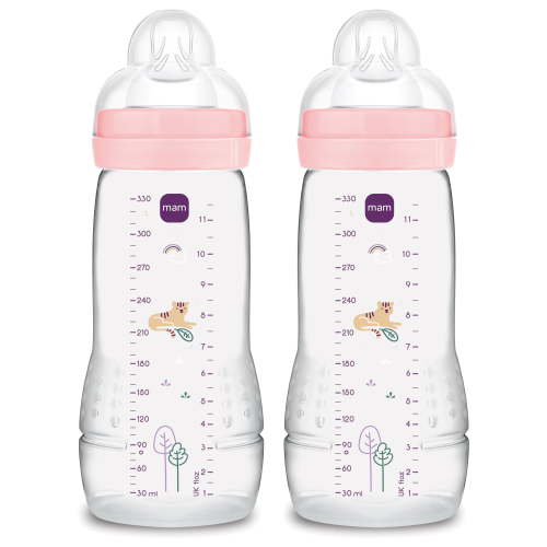 MAM Easy Active 11oz 2 Pack Bottle, Pink