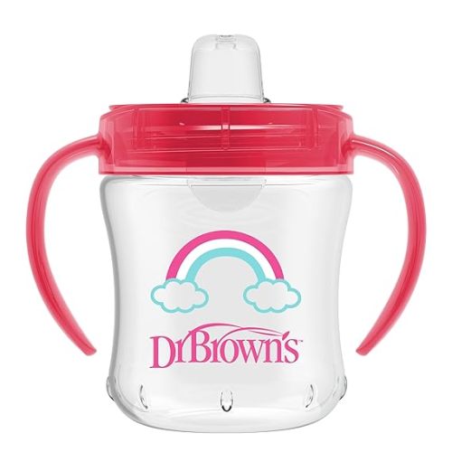 Dr. Brown's Milestones Soft Spout Sippy Cup with Handles, Pink Rainbow, BPA-Free, 6 oz/180 mL, 6m+