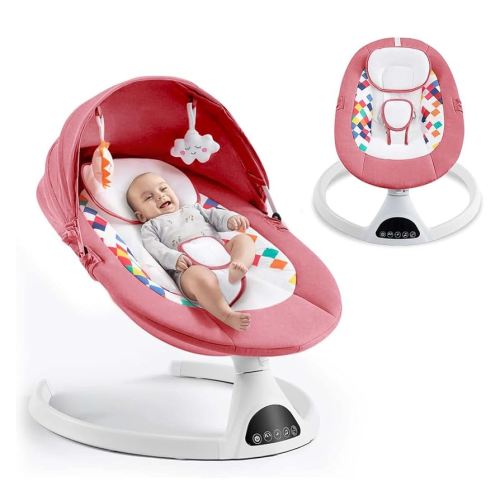 Soobaby Baby Swing for Infants,baby Bouncer for Babies,Portable Swing for Baby Boy Girl,Indoor Baby Rocker with 5 Sway Speeds,Music and Bluetooth (Pink)