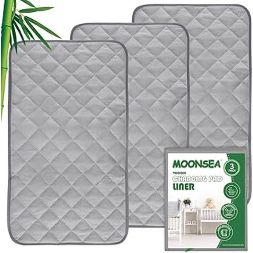 Diaper Changing Pad Liner Non-Slip, Waterproof Terry Mat, Quilted Absorbent Bassinet Liners Washable, 3 Pack 13"x 26" Reusable Portable Changing Table Pad Rectangle Grey