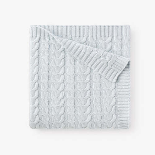 Pale Blue Horseshoe Cable Knit Baby Blanket – Elegant Baby