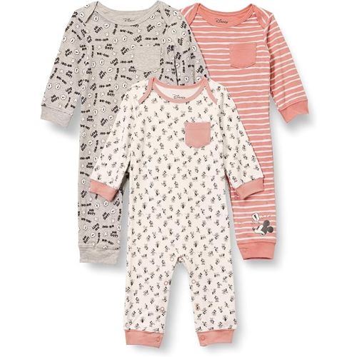 0-3 mo Amazon Essentials Disney | Unisex Babies' Cotton Coveralls, Pack of 3