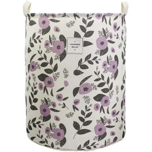 Mziart Collapsible Laundry Basket, Cute Floral Printing Waterproof Laundry Hamper Nursery Storage Basket for Girls Kids Baby Toy Organizer, Dirty Clothes Basket for Bedroom Bathroom (Purple)