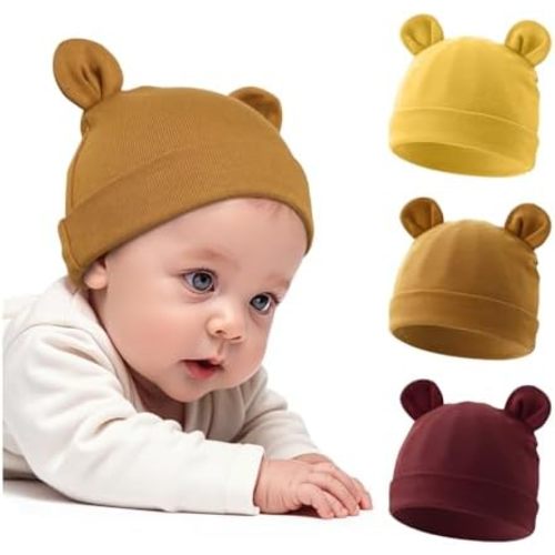 Cotton Newborn Hats for Unisex, Bear Ears Baby Girl Boy Beanie Hat for Newborn, Infant, Toddler Cap