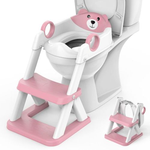 BabyBond 2 in 1 Potty Training Toilet Seat with Splash Guard Anti-Slip Pad Step Stool, Pink
