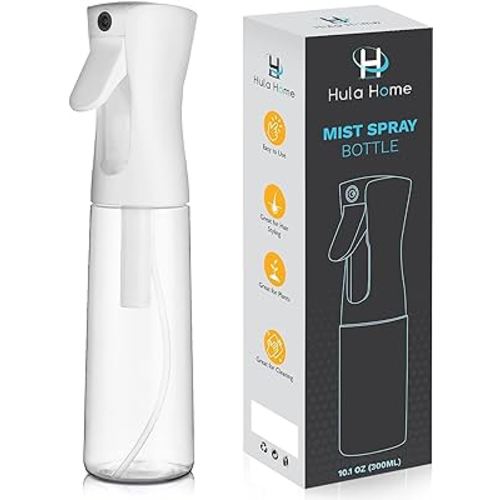 Hula Home Spray Bottle for Hair (10.1oz/300ml) - Continuous Empty Ultra Fine Plastic Water Mist Sprayer – For Hairstyling, Cleaning, Salons, Plants, Essential Oil Scents & More - White