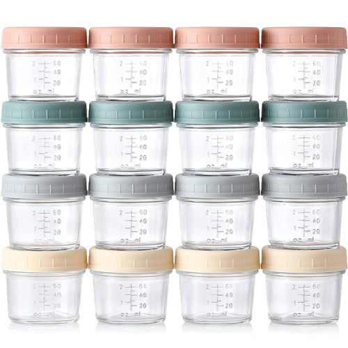 VITEVER 16 Pack Glass Baby Food Storage Containers, 4 oz Baby Food Jars with Plastic Lids, Small Baby Food Maker, Reusable Infant Freezer Container, Microwave, Dishwasher & Freezer Safe, BPA Free - 16 PACK - Morandi